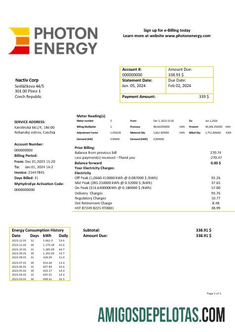 Para baixar modelo de conta de serviço público de energia fotônica da República Tcheca em formatos Word e PDF
